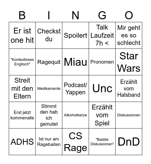 Pi Schutzbunker Bingo Card