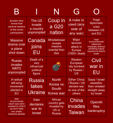 geopolitical crisis bingo and WWIII foreshadowing Bingo Card