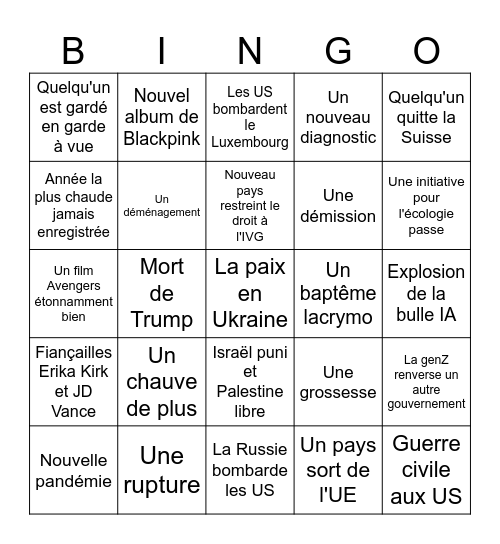 Bingo Bajocasses année 2026 Bingo Card
