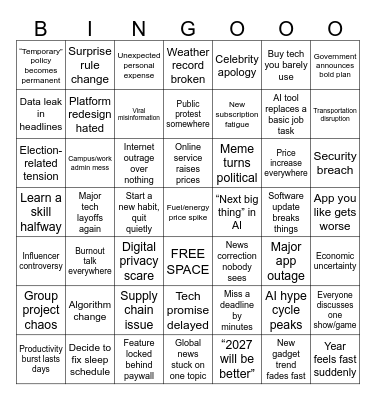 2026 Bingo Card Bingo Card