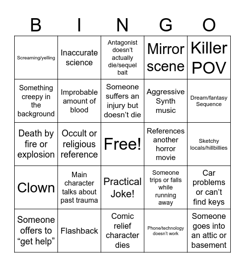 Horror Bingo Card