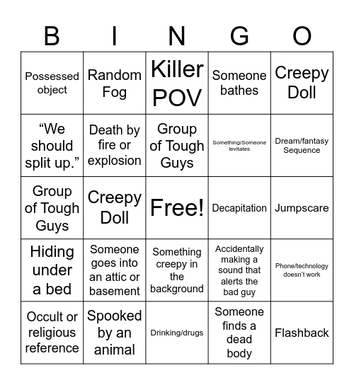 Horror Bingo Card