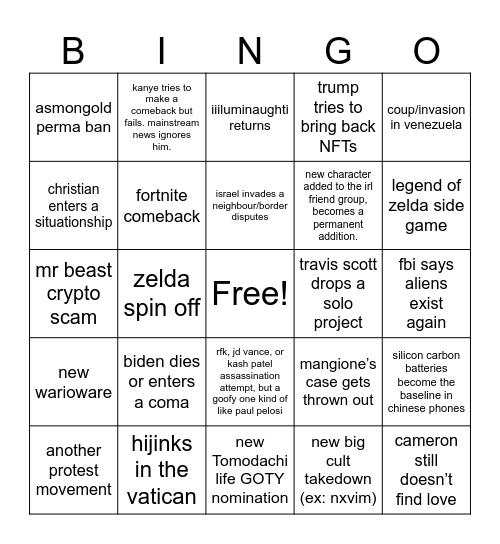 True 2026 Bingo Card