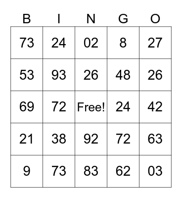 Happy New Year Bingo Card