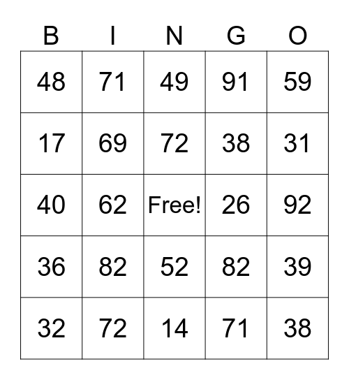 Happy New Year Bingo Card