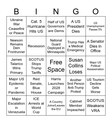 2026 Political Bingo Card