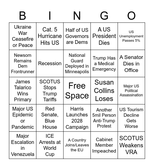 2026 Political Bingo Card