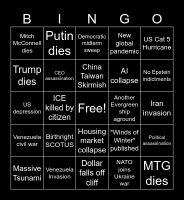 Apocalypse Bingo 2026 Bingo Card