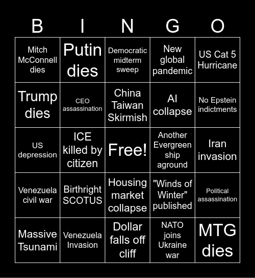 Apocalypse Bingo 2026 Bingo Card