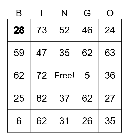 Happy New Year Bingo Card