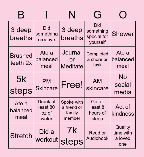 Wellness Bingo Card
