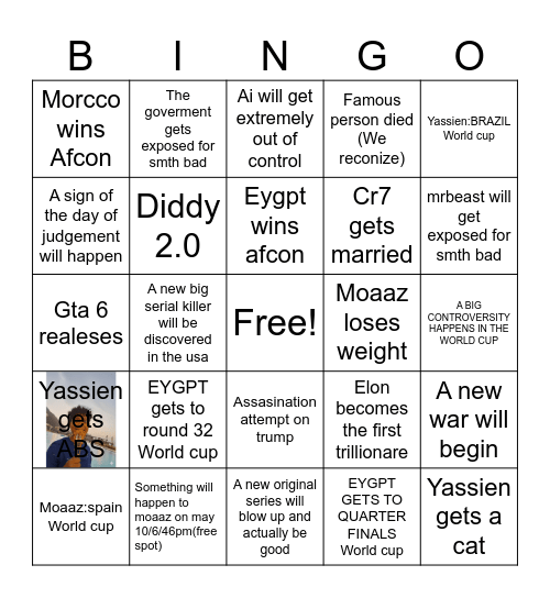 2026 PREDICTION BINGO LIST Bingo Card