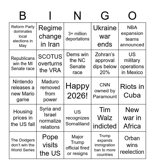 2026 Bingo Card