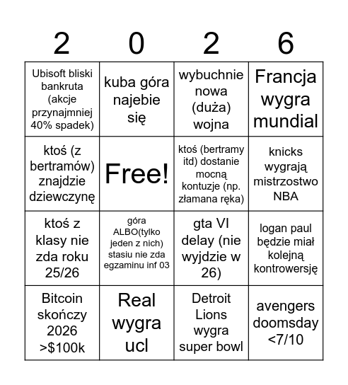 bingo na rok 2026 Bingo Card