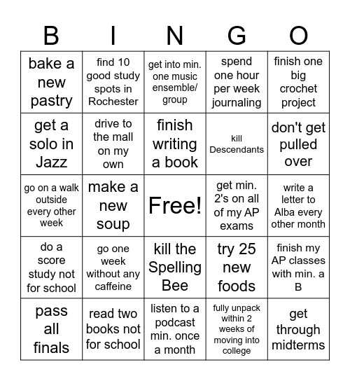 2026 Resolution BINGO Card