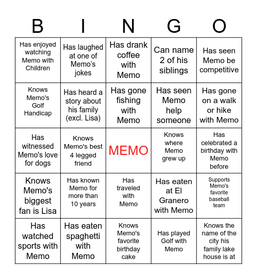 🎉 ¡Feliz Cumpleaños Memo! 🎉 Bingo Card