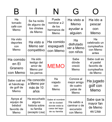 🎉 ¡Feliz Cumpleaños Memo! 🎉 Bingo Card