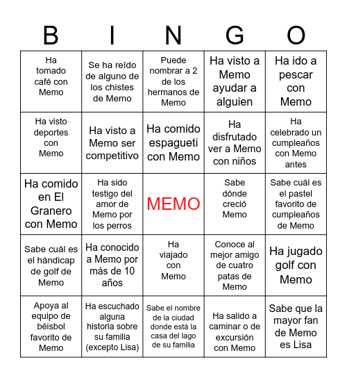 🎉 ¡Feliz Cumpleaños Memo! 🎉 Bingo Card