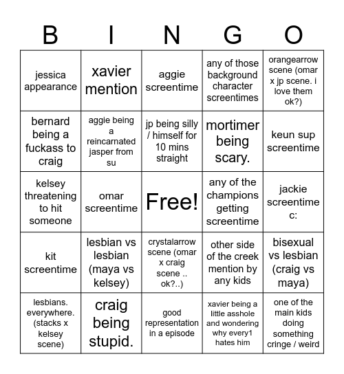 craig of the creek bingo Card