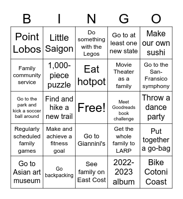 2026 Family Bingo Card