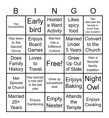 Get to Know Your Ward Bingo Card