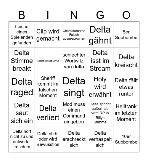 Subathon Bingo Card