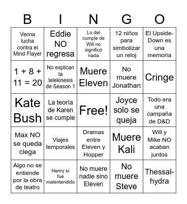 Stranger Things Season 5 Volume 2 & Finale Bingo Card