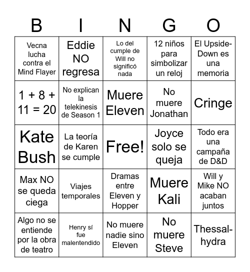 Stranger Things Season 5 Volume 2 & Finale Bingo Card