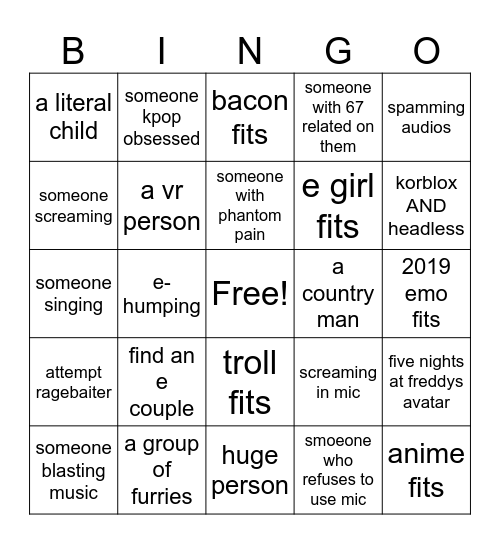 roblox bingo 2026 Bingo Card