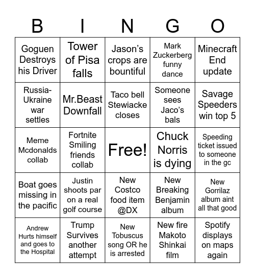 Jason 2026 Bingo Card
