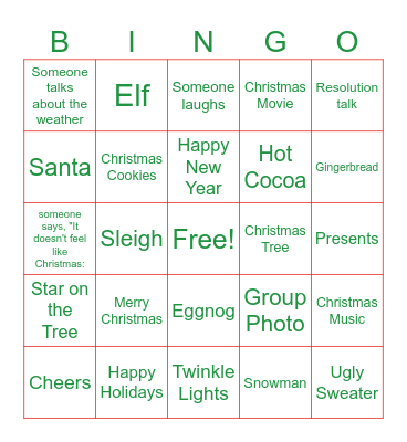 Christmas Pary Bingo Card