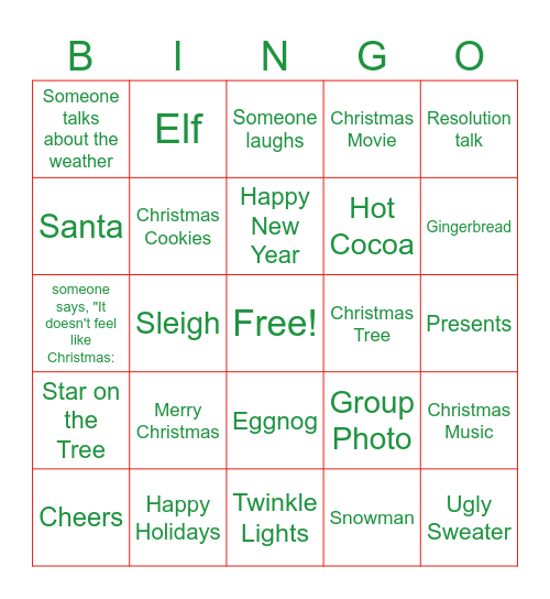 Christmas Pary Bingo Card