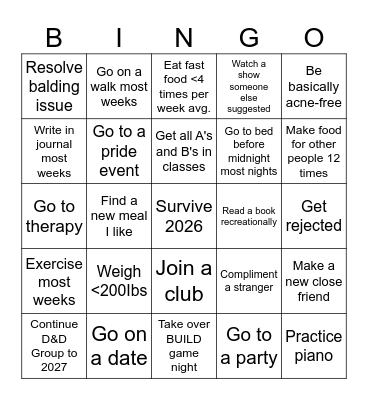 2026 Personal Bingo Card