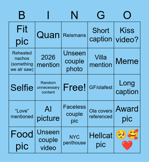 Nicola Dump Bingo Card