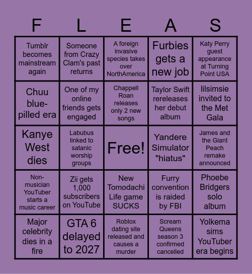 Zii's 2026 Predictions Bingo Card