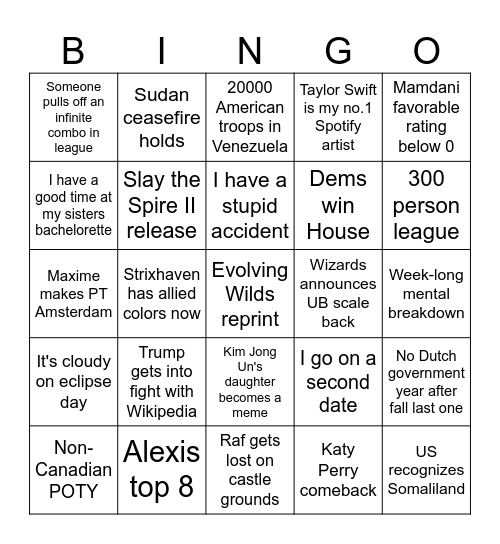 2026 Bingo Card Bingo Card