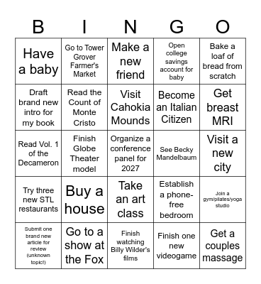 B's 2025 Bingo! Bingo Card