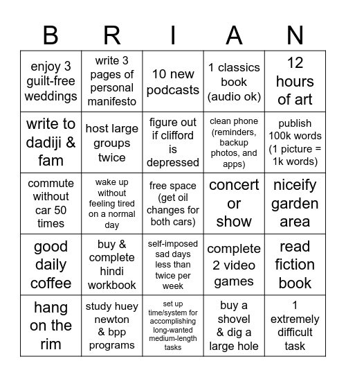 Brian 2026 Bingo Card