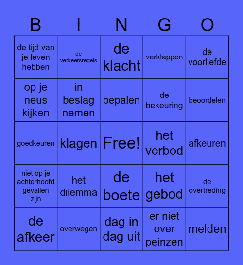 Woordenschat bingo thema 3 Bingo Card