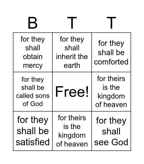 The beatitudes Bingo Card