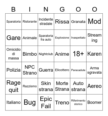 GTA Bingo Card