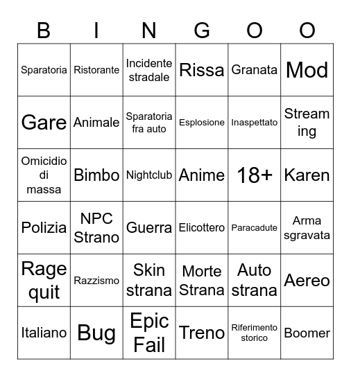 GTA Bingo Card