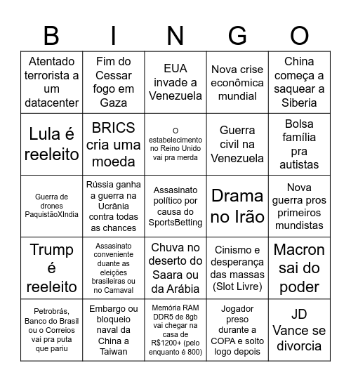 BINGO 2026 Bingo Card