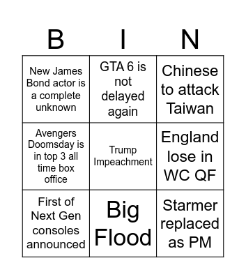 2026 Bingo Card