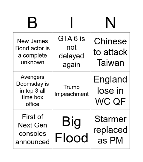 2026 Bingo Card