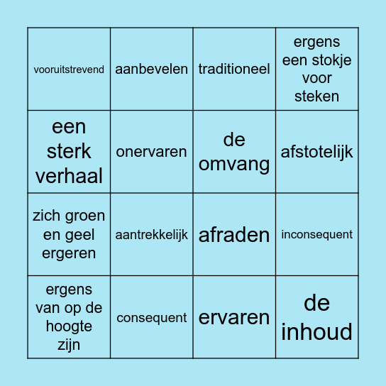 Woordenschat bingo thema 4 Bingo Card