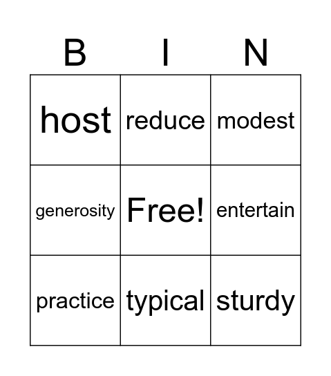 Vocabulary Jan. 5 - 11 Bingo Card
