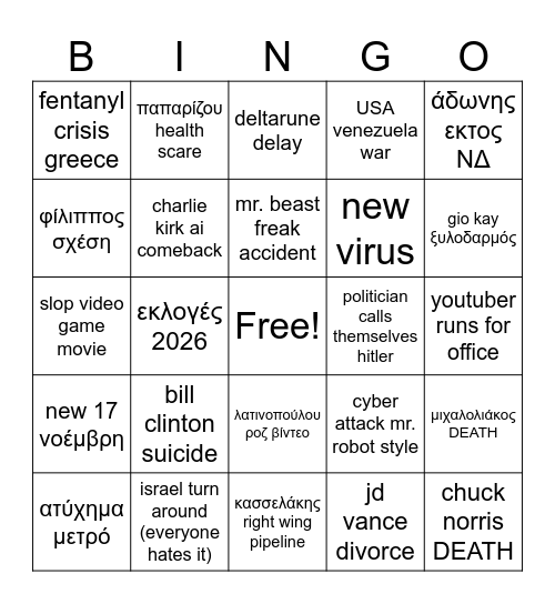 alex Bingo Card