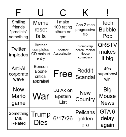 2026 Bingo Card