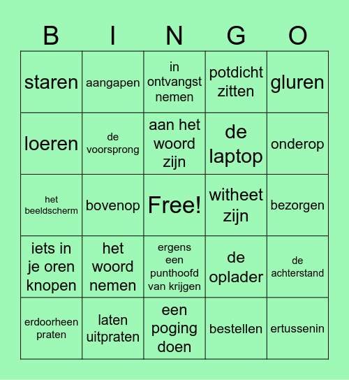 Woordenschat bingo thema 5 Bingo Card